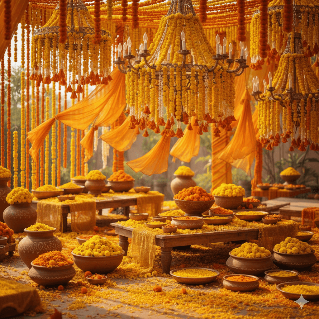 2026 Colour Palette Guide: Trending Wedding Colours You Must Try - 7. Saffron Glow + Tuscan Marigold