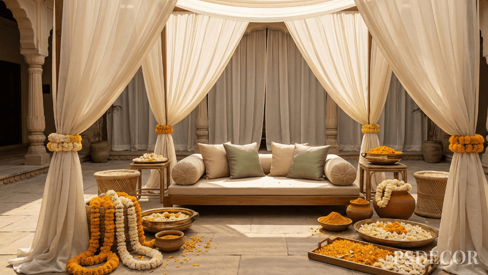 Pre-Wedding Functions Decor Guide 2026: Haldi, Mehendi, Sangeet & More - Haldi Décor Trends 2026: Rooted, Radiant, Refined