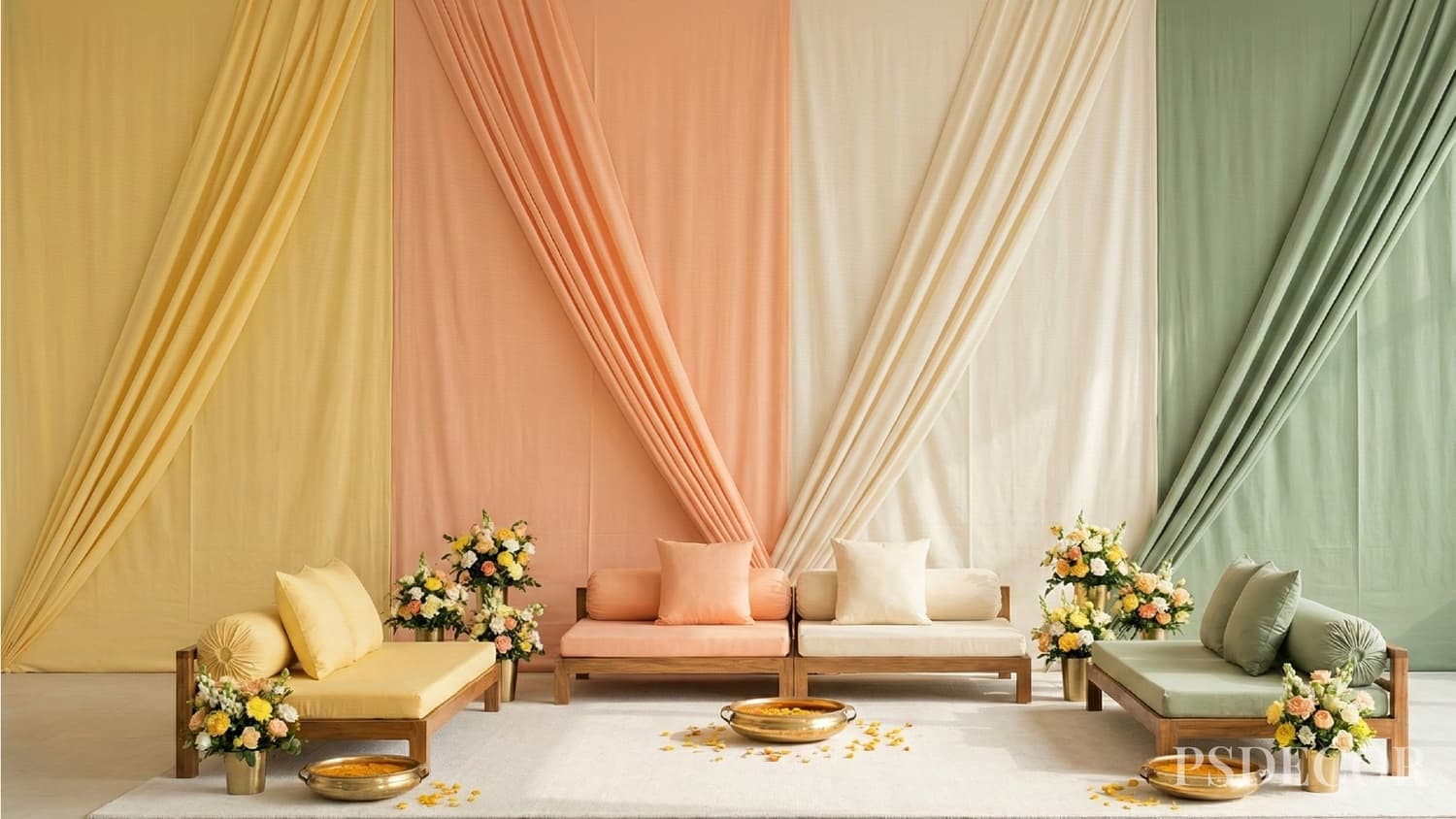 2026 Haldi Decor Trends: Fresh, Vibrant & Totally Instagrammable - 3. Colour-Blocked Sunshine Palettes