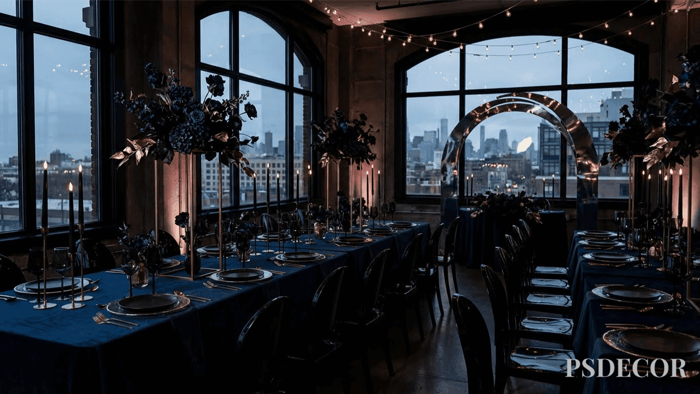 Wedding Color Trends 2026: Elegant Palettes Defining Modern Celebrations - 8. Midnight Blue, Ink Black & Soft Metallic Accents
