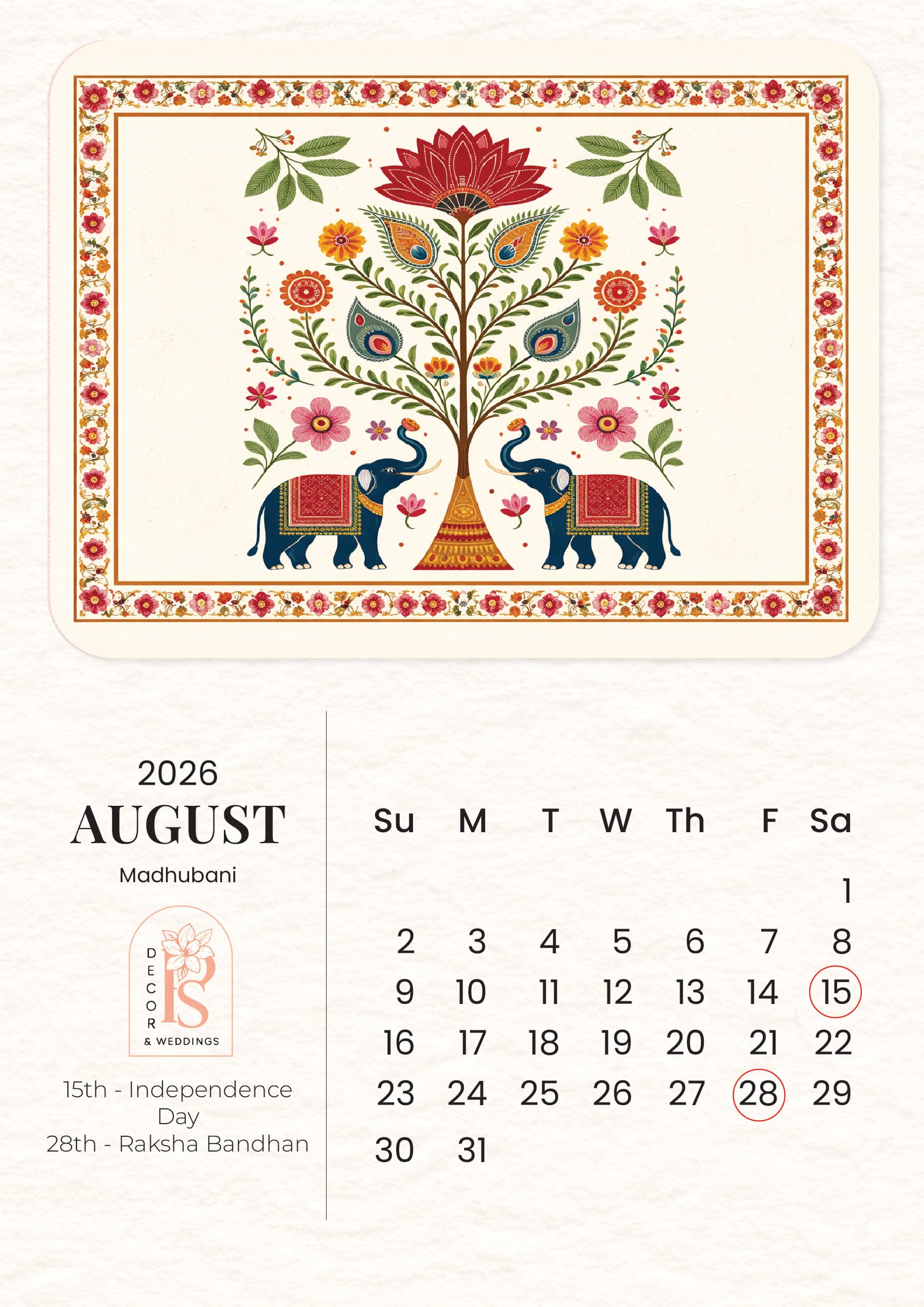 PS Décor Calendar 2026: A Year Where Art Blooms, and Flowers Tell Stories - August - Madhubani