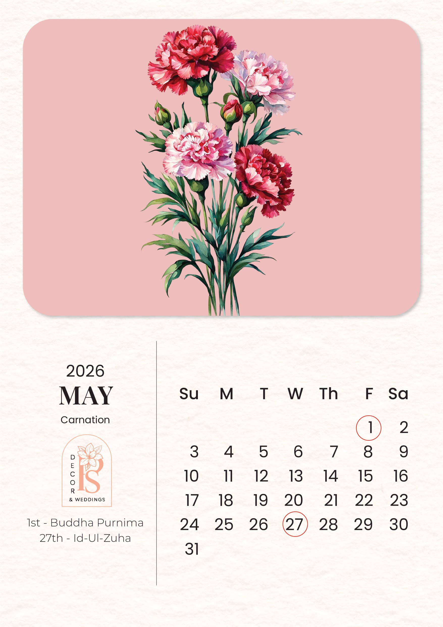 PS Décor Calendar 2026: A Year Where Art Blooms, and Flowers Tell Stories - May - Carnation