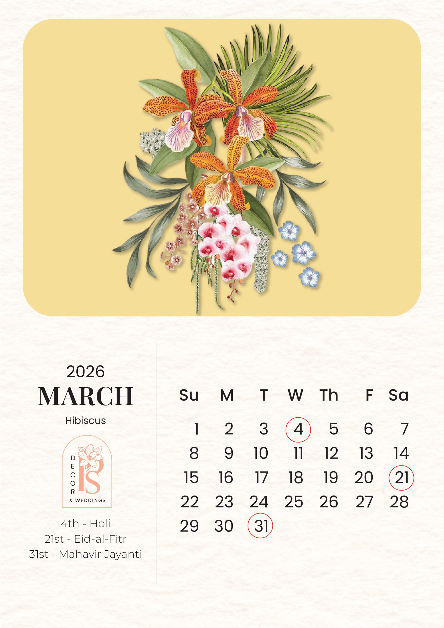 PS Décor Calendar 2026: A Year Where Art Blooms, and Flowers Tell Stories - March - Hibiscus