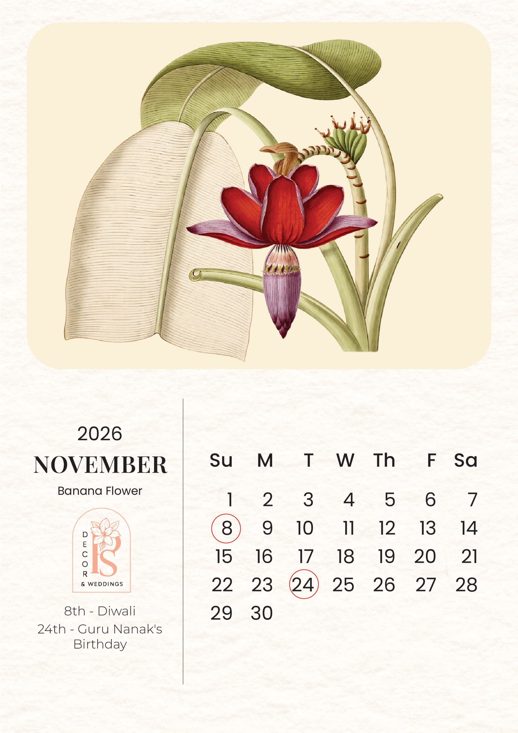 PS Décor Calendar 2026: A Year Where Art Blooms, and Flowers Tell Stories - November - Banana Flower