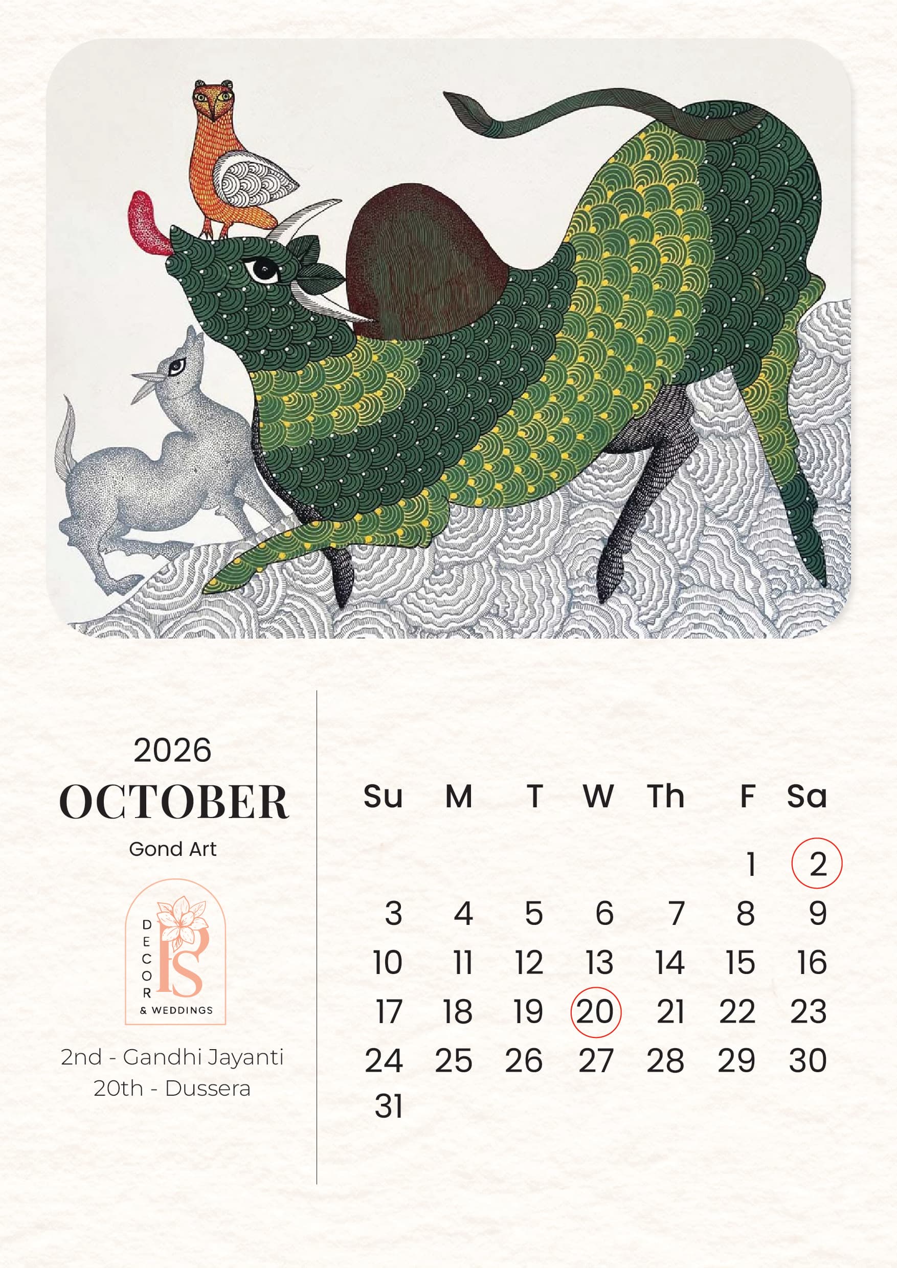 PS Décor Calendar 2026: A Year Where Art Blooms, and Flowers Tell Stories - October - Gond Art