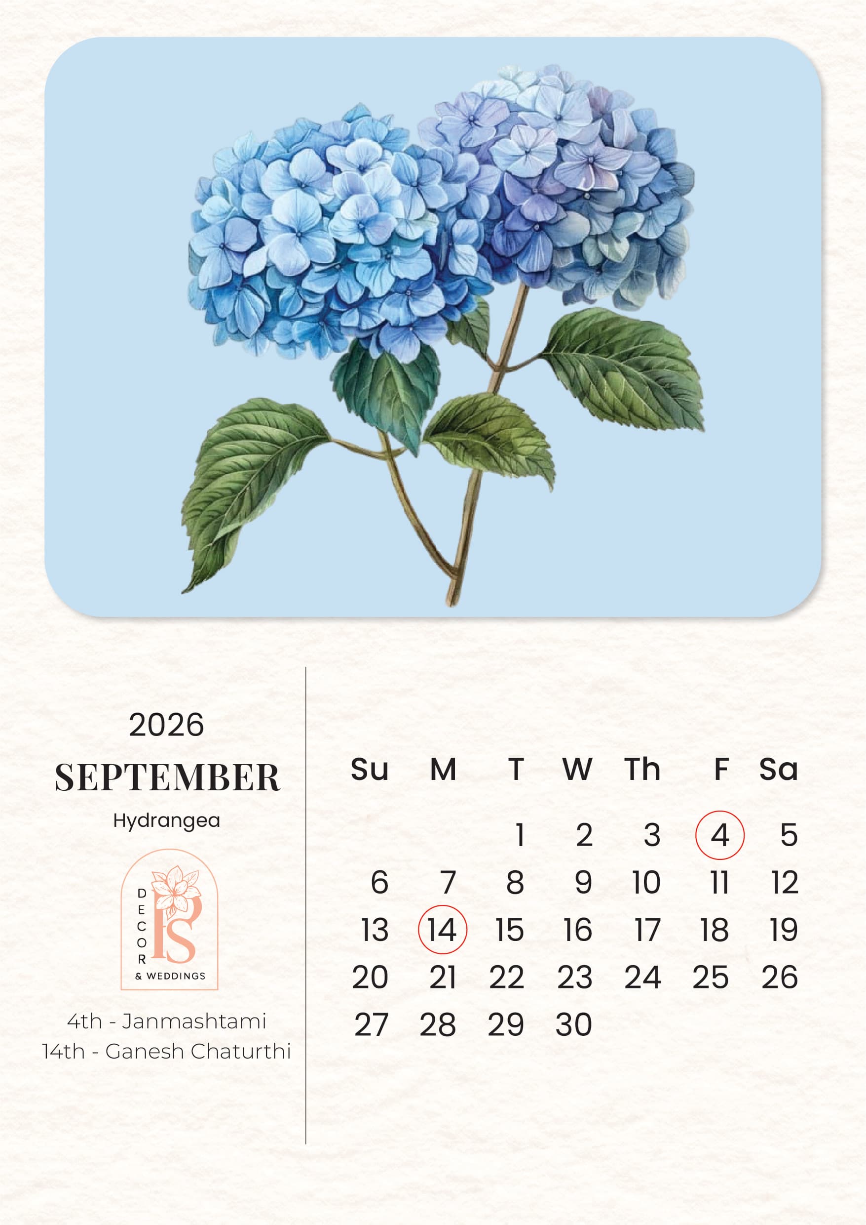 PS Décor Calendar 2026: A Year Where Art Blooms, and Flowers Tell Stories - September - Hydrangea