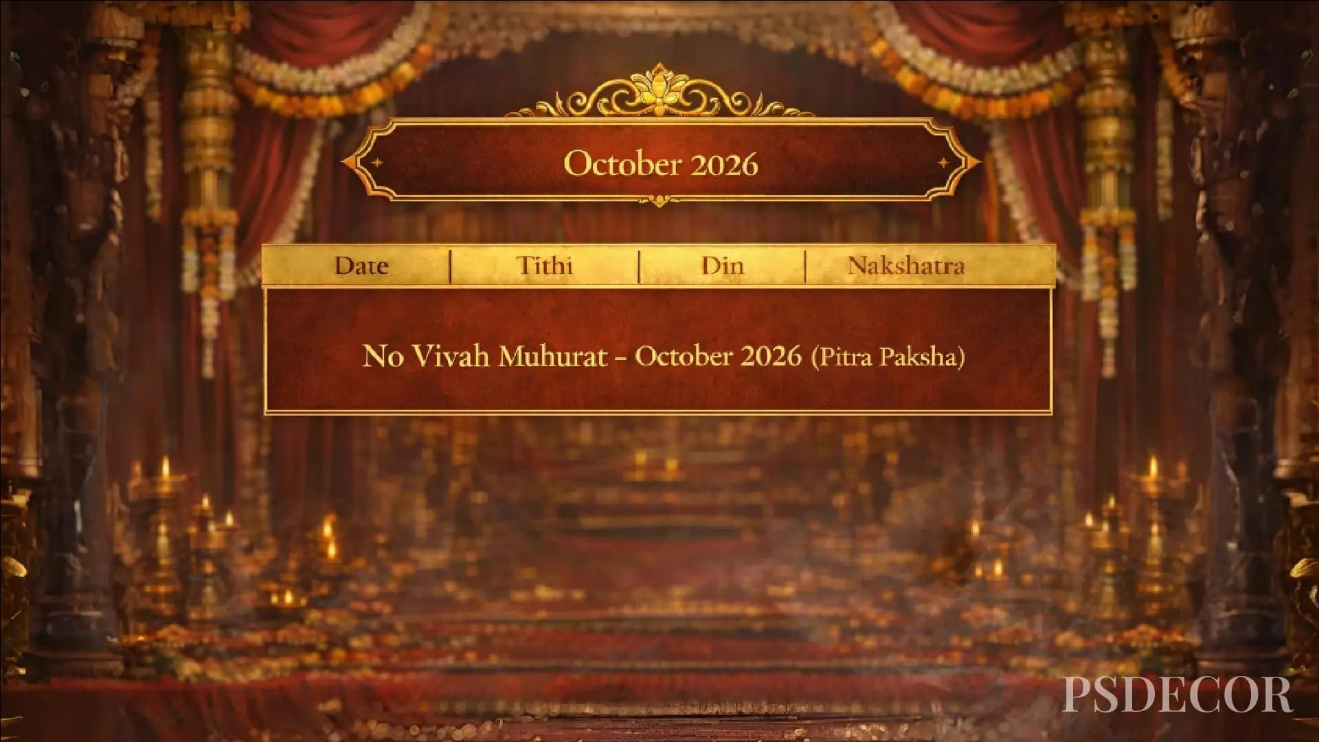 Shubh Vivah Muhurat 2026–27: Auspicious Wedding Dates According to Sanatan Jyotish & Panchang - October 2026 – No Muhurat (Pitra Paksha)