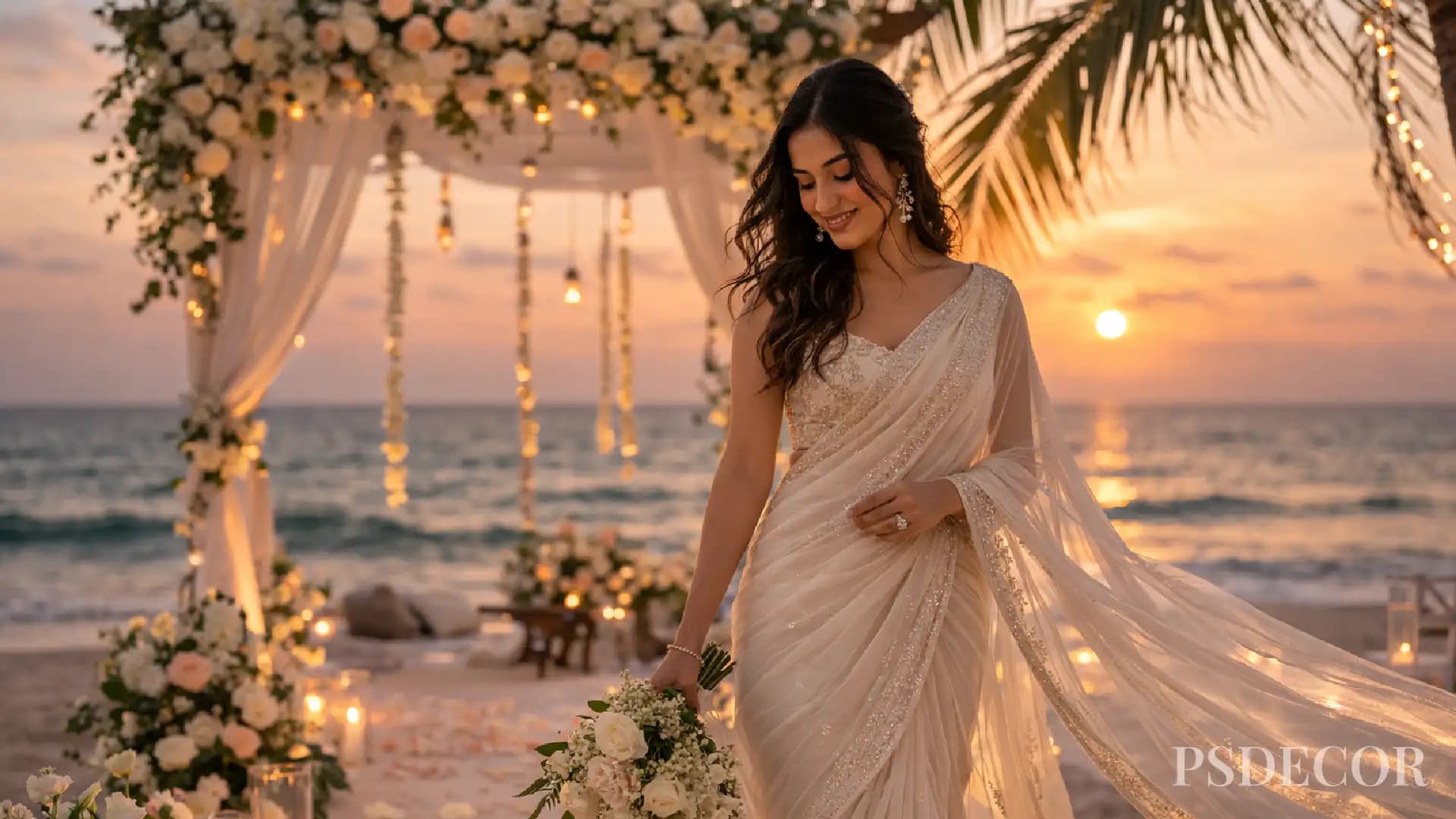 Salt, Silk & Sunsets: Dreamy Bridal Outfit Ideas for Beach and Destination Weddings - Modern Sarees for Elegant Destination Celebrations