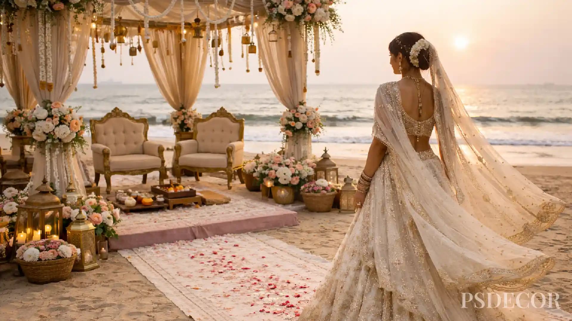 Salt, Silk & Sunsets: Dreamy Bridal Outfit Ideas for Beach and Destination Weddings - Wedding decoration by PS Decor in India