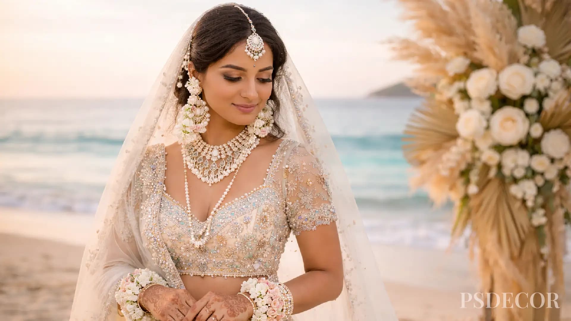 Salt, Silk & Sunsets: Dreamy Bridal Outfit Ideas for Beach and Destination Weddings - Accessories That Elevate the Beach Bride