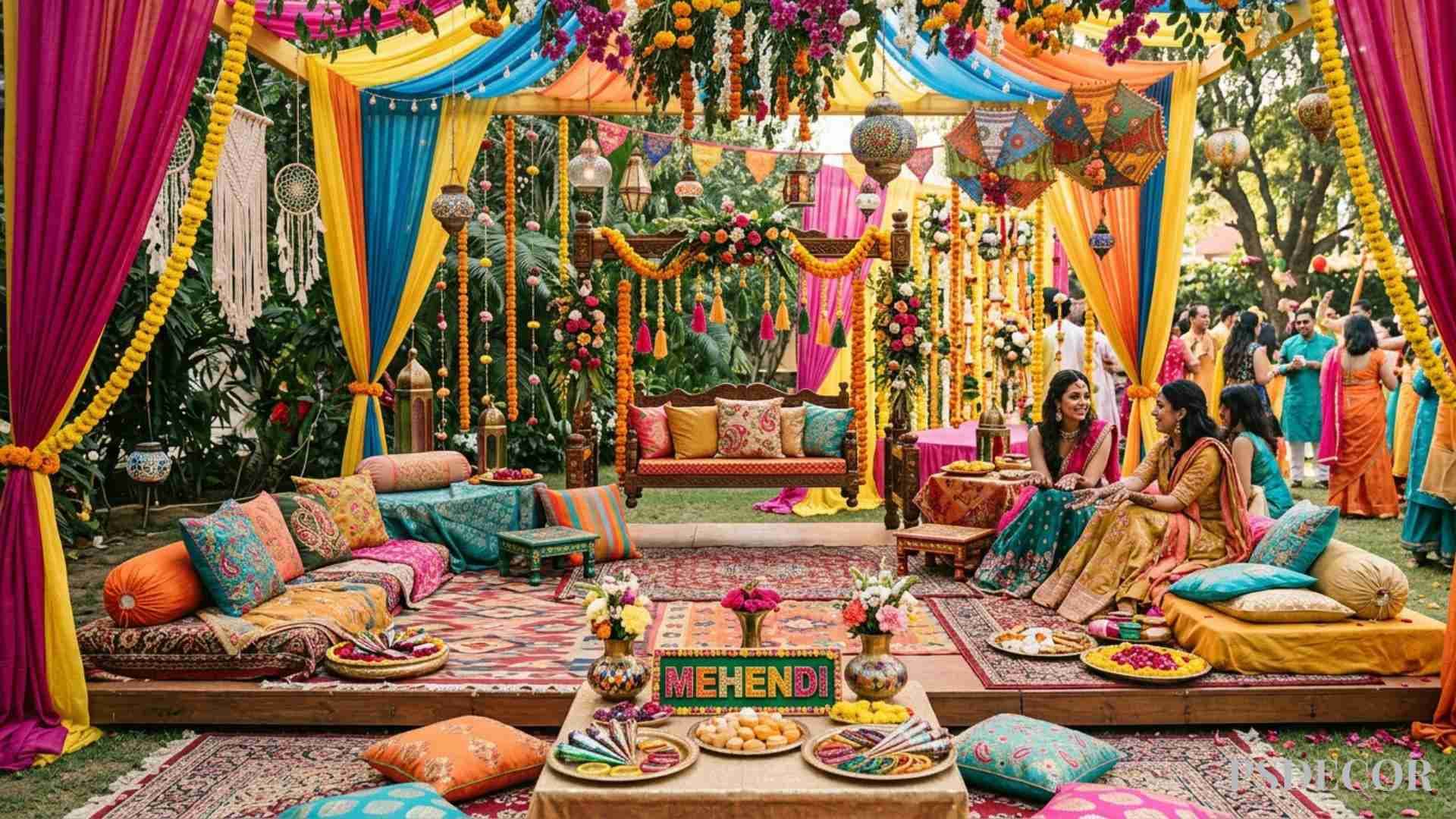 PS Decor Reveals: Most Popular Indian Wedding Themes for NRI Clients - Bohemian Mehendi Escape: Effortlessly Vibrant