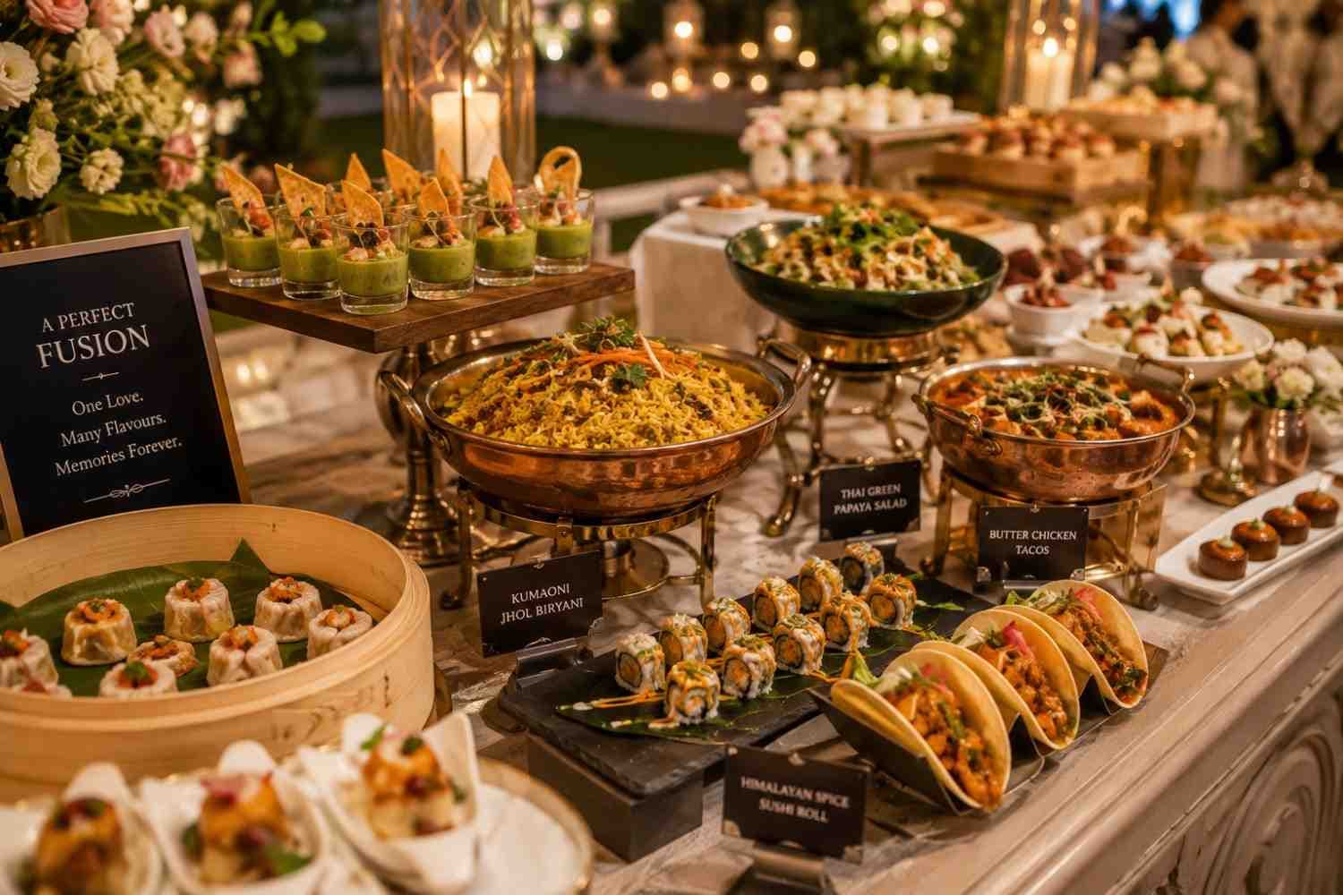 Fusion Wedding Menus: Blending Regional and Global Cuisines - Wedding decoration by PS Decor in India